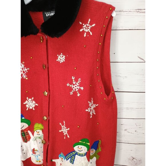 Womens Holiday Snowman Medium Vest By Studio Joy Size Medium - Picture 5 of 7